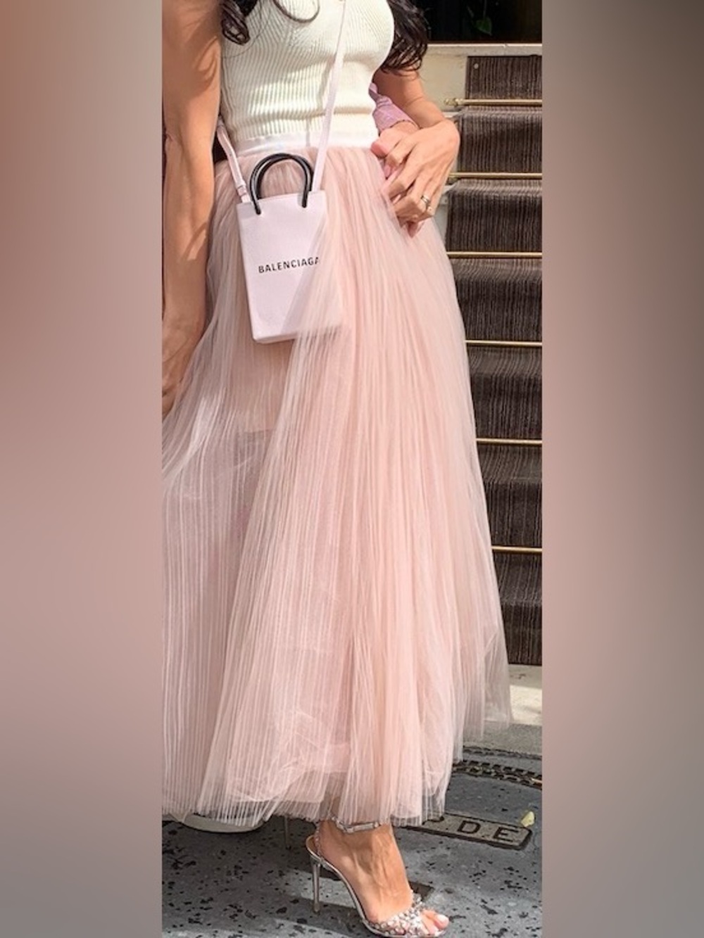 Balenciaga Light Pink Mini Tote with Black Handles